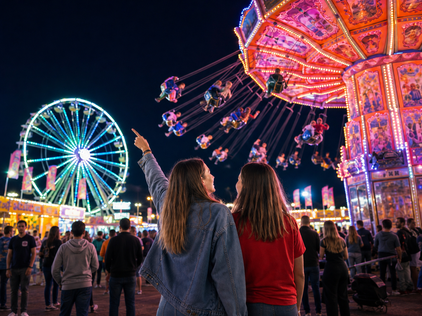 Redbank Fun Fair rides glowing at night